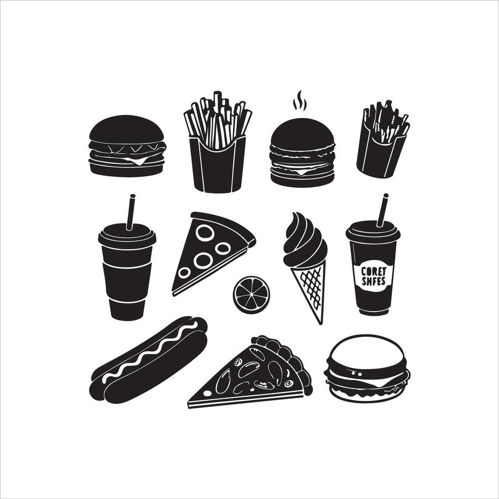 Fast Food Silhouette Clipart Set . vector