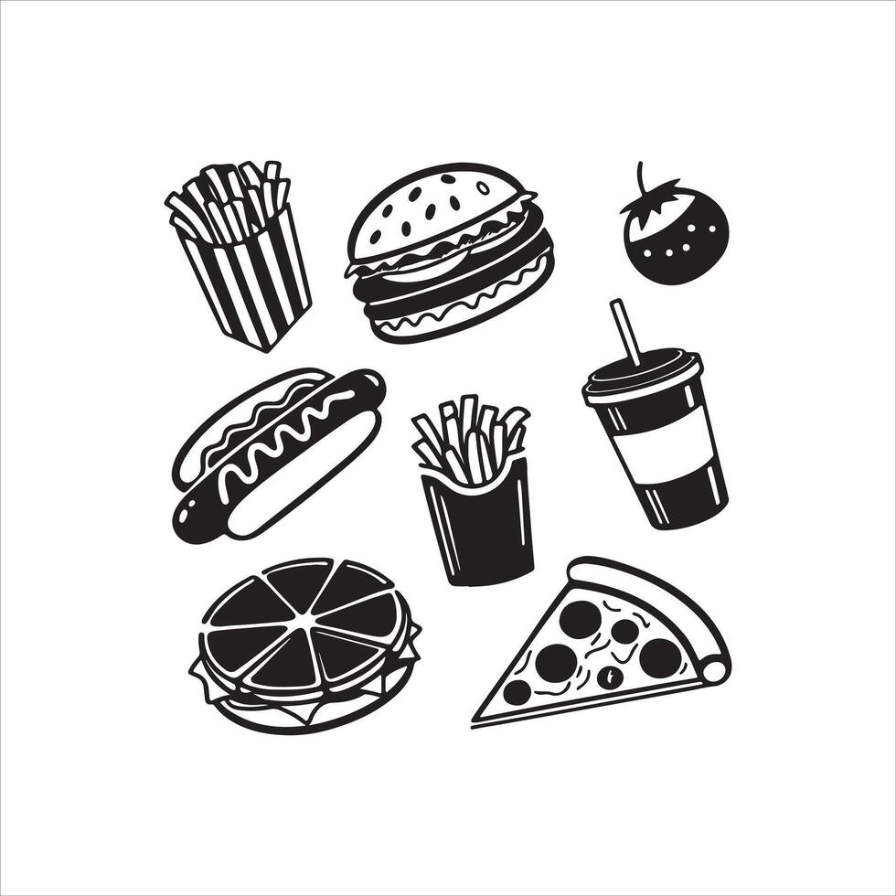 Fast Food Silhouette Clipart Set vector