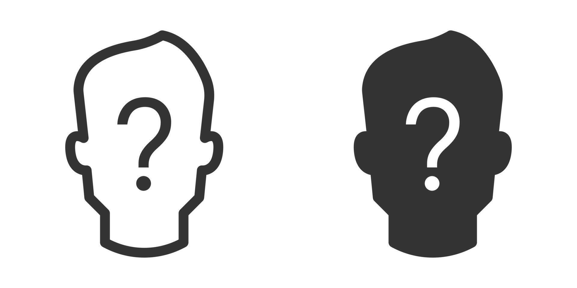 Two black and white silhouettes of a man's head with question marks. vector