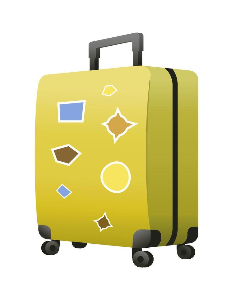 yellow suitcase with lots of stickers vector