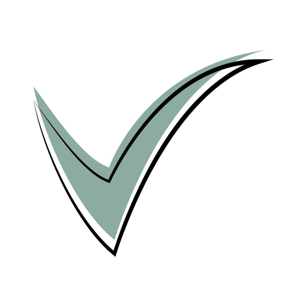 Stylized green check mark with overlapping curved lines. vector