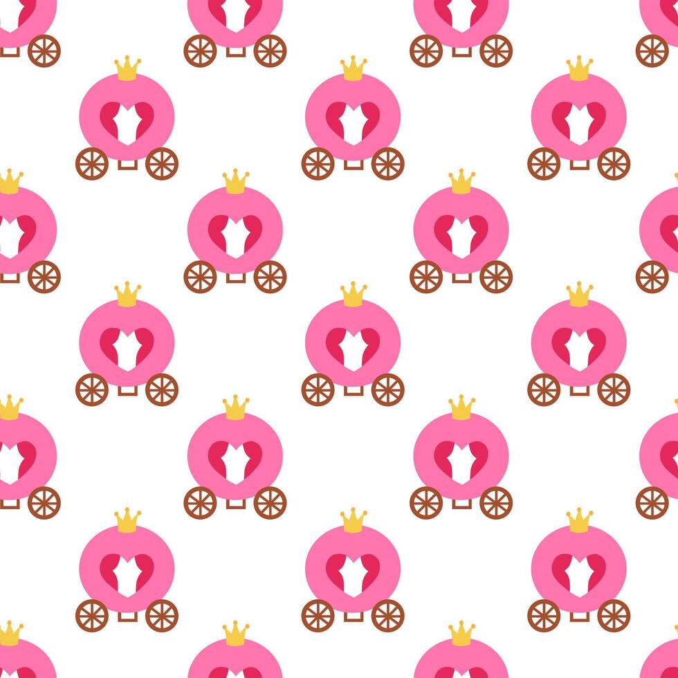 Seamless Pattern with Princess Pink Carriage. flat illustration. vector