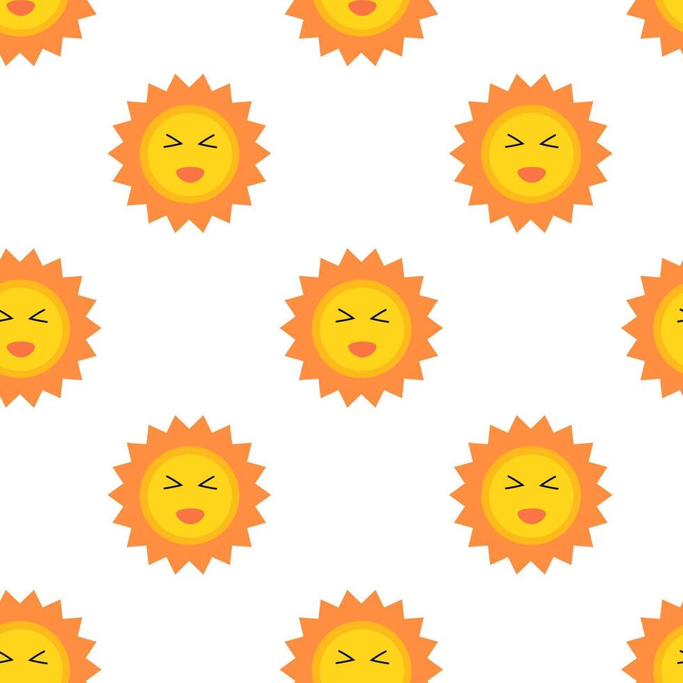 Seamless Pattern. Smiling Funny Face Sun. flat illustration. vector