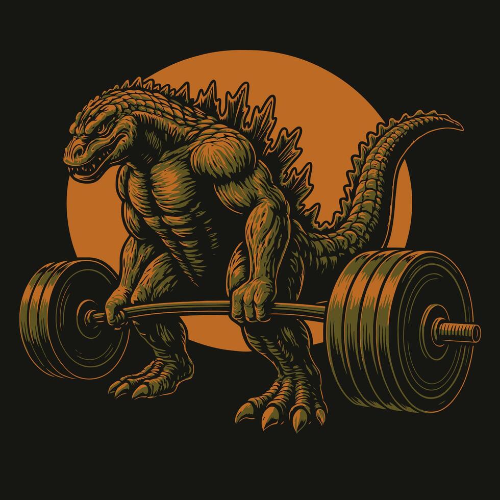 Creature Lifting Heavy Barbell with Strength and Determination Illustration vector