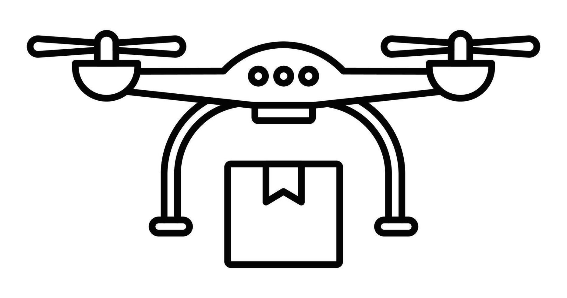 A black and white drawing of a drone with a box vector