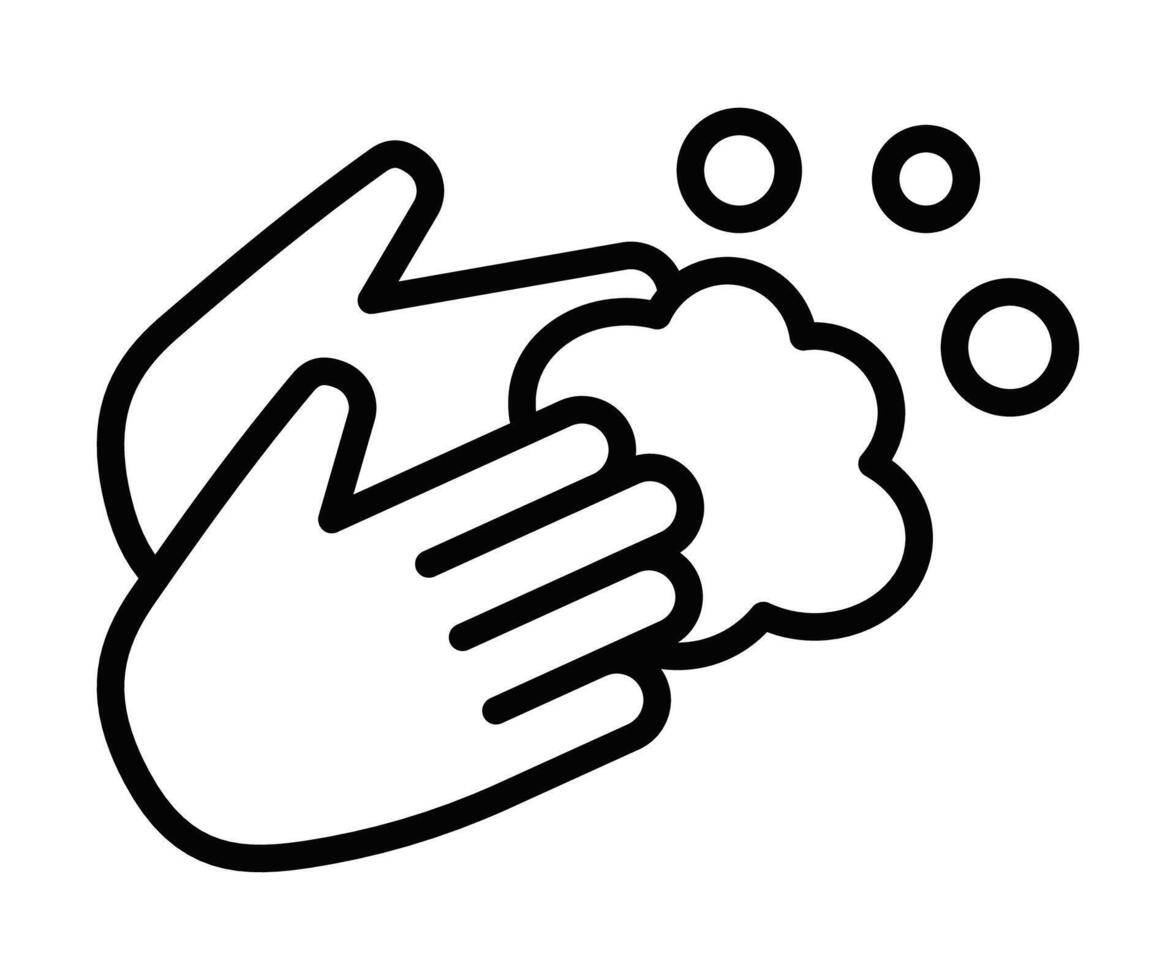 A black and white illustration of a hand washing with soap vector