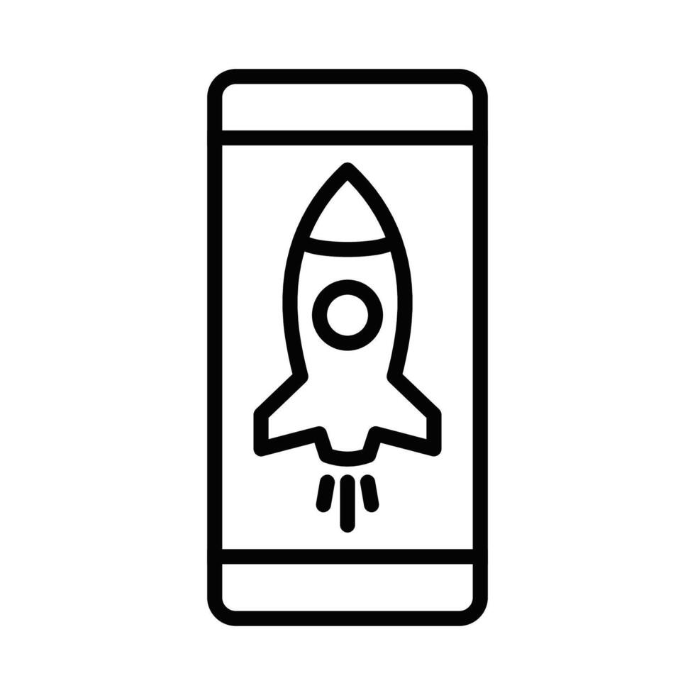A black and white illustration of a rocket on a phone vector