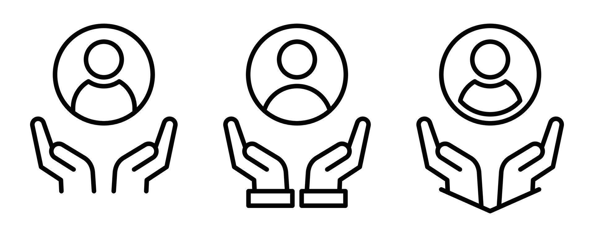Four people holding hands and a circle with a person in it vector