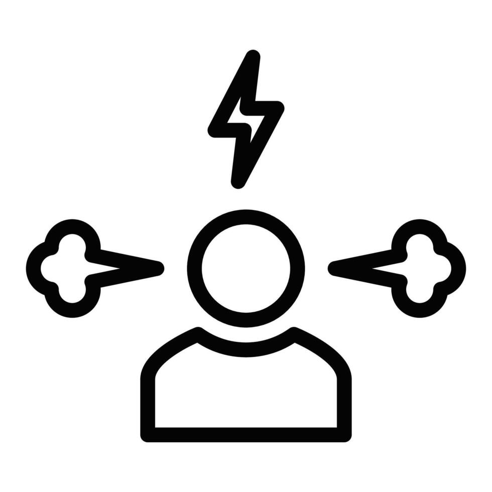 A black and white icon of a person with lightning coming out of his head vector
