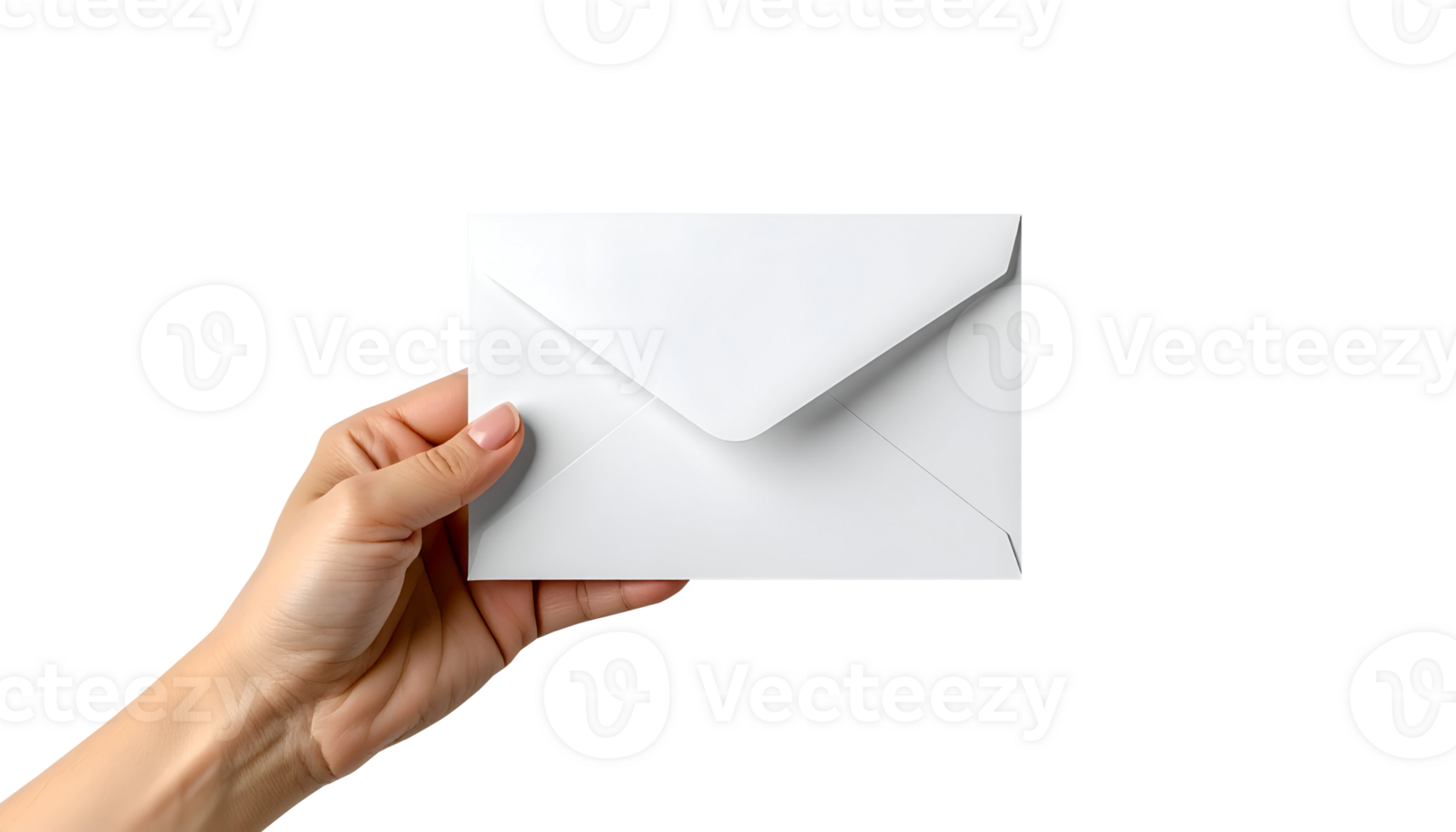 realistic female hand holding plain white envelope in minimal and professional style, suitable for formal message, letter or invitation on isolated background png