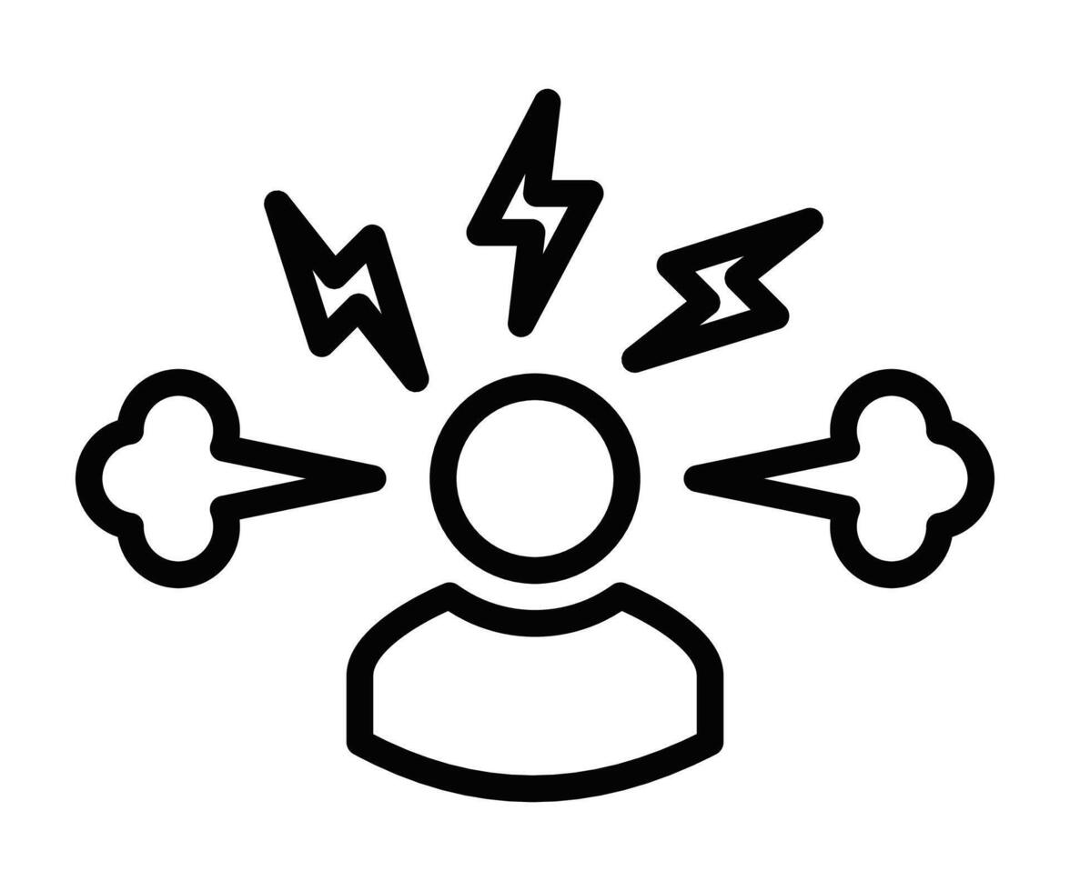 A black and white icon of a person with lightning coming out of his head. vector