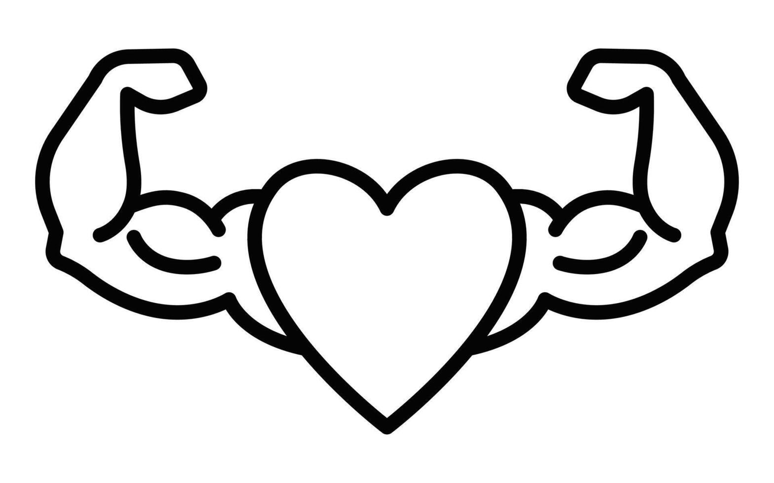 A black and white drawing of a heart with a muscular arm vector