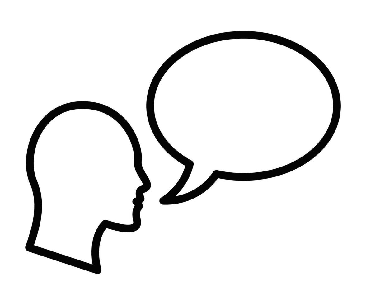 A black and white illustration of a man's head with a speech bubble vector