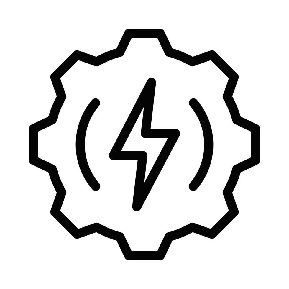 A black and white icon of a gear with a lightning bolt vector