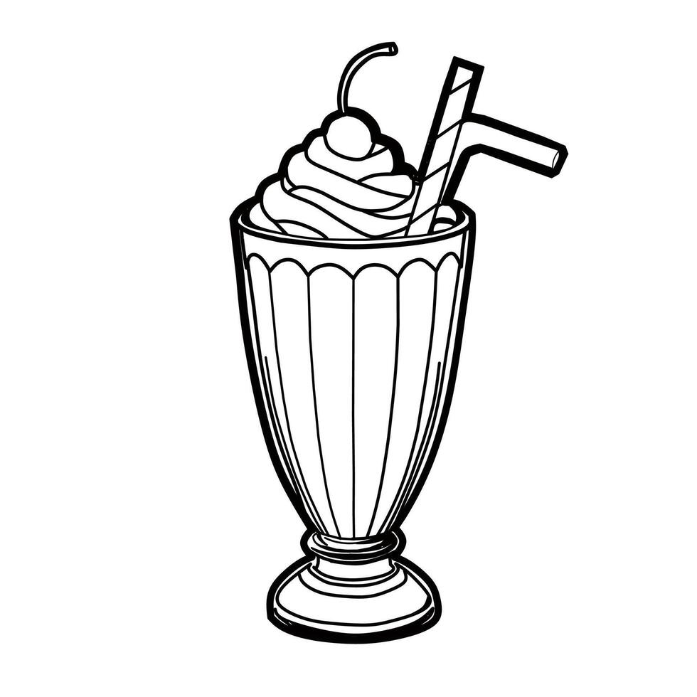 Milkshake line art sketch engraving illustration. vector
