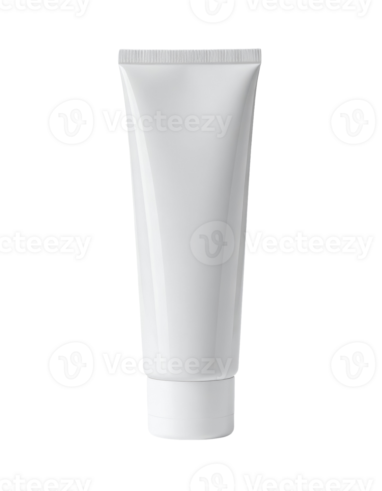 realistic blank white cosmetic or toothpaste tube isolated on transparent background, plastic squeeze container mockup for skincare, cream, or gel product packaging png