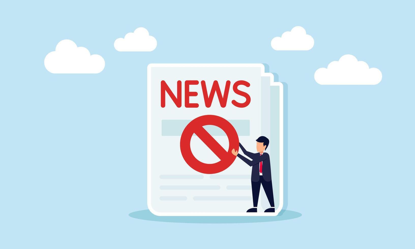 Businessman carrying do not icon next to newspaper illustration of warning about low quality news vector