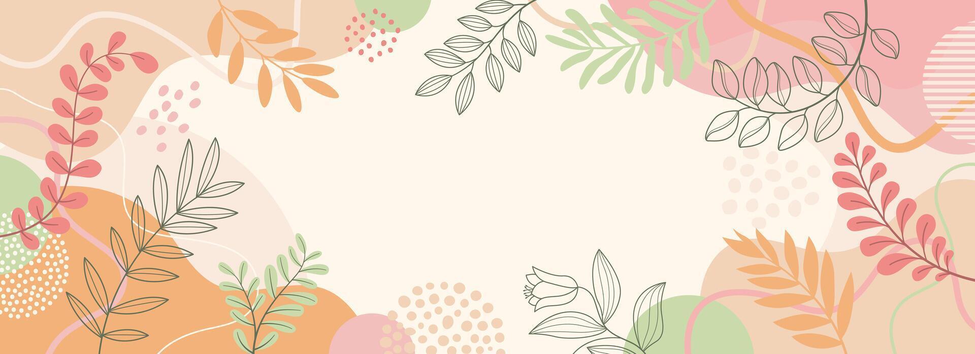 Spring background with beautiful. Hand drawn leafs art background design. vector