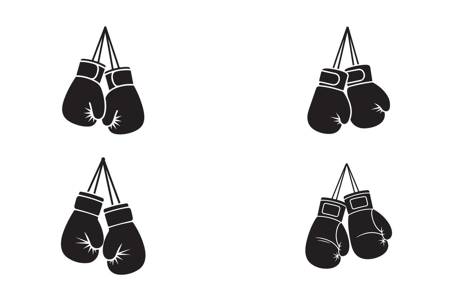 Four boxing gloves are hanging on a white background vector