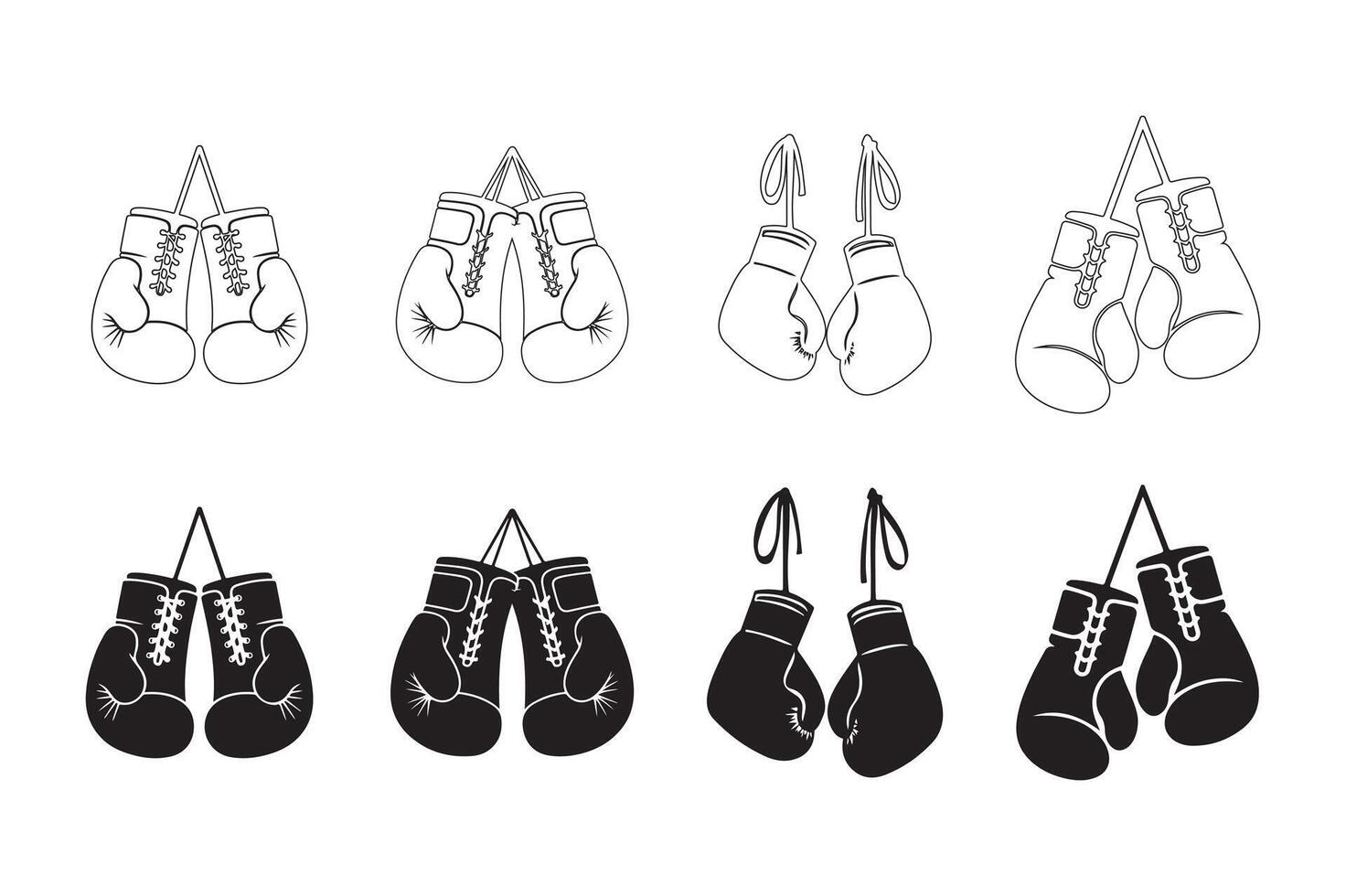 A set of boxing gloves icons in black and white vector