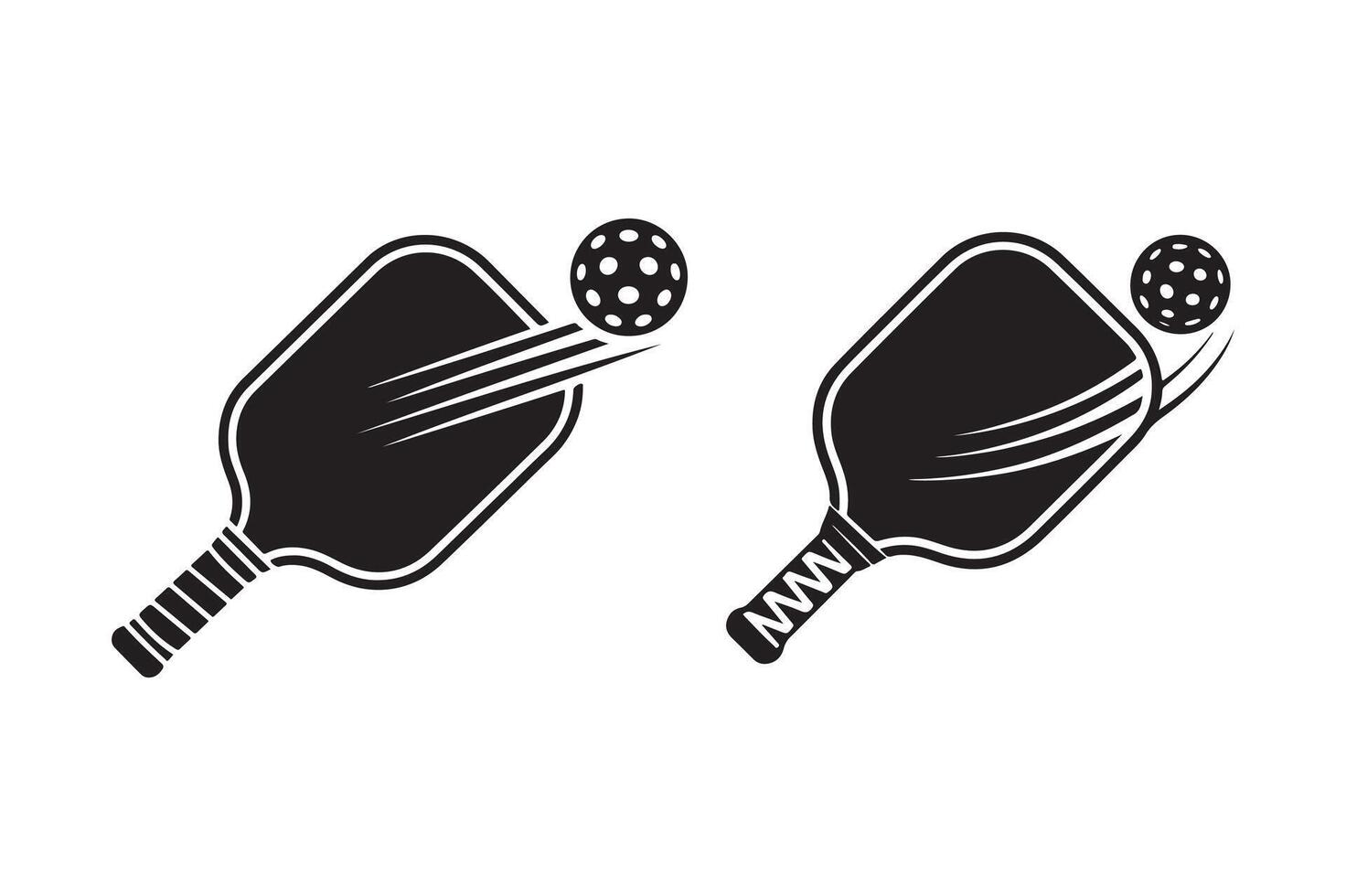 Two black and white images of a paddle and a racket vector