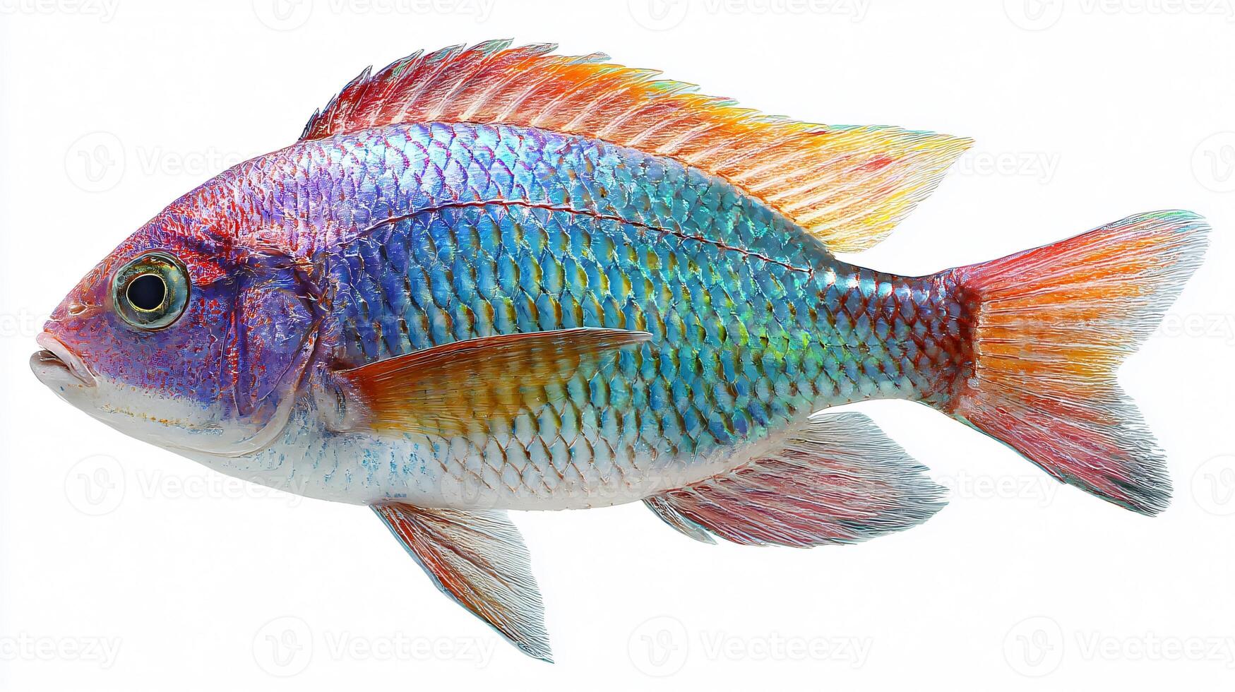 Vibrant Colorful Fish on White Background - Isolated Side View photo
