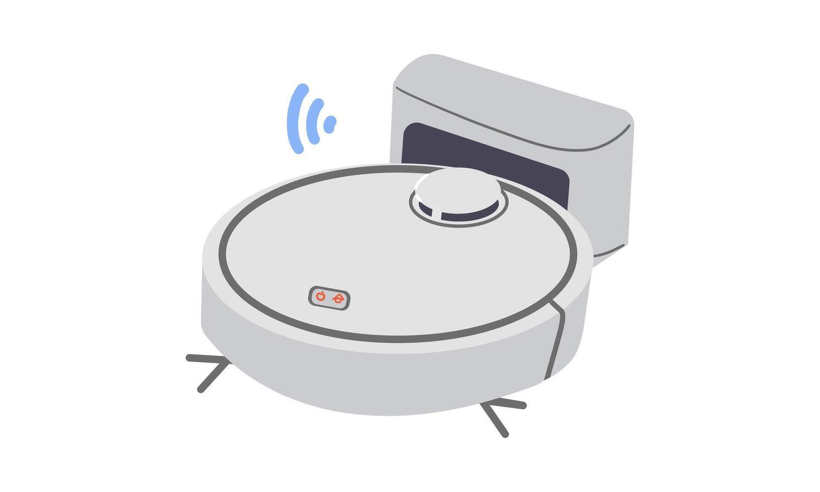 Robot Vacuum Cleaner, Smart Wireless Robotic Household Appliance Isolated On White Background. Automatic Machine vector