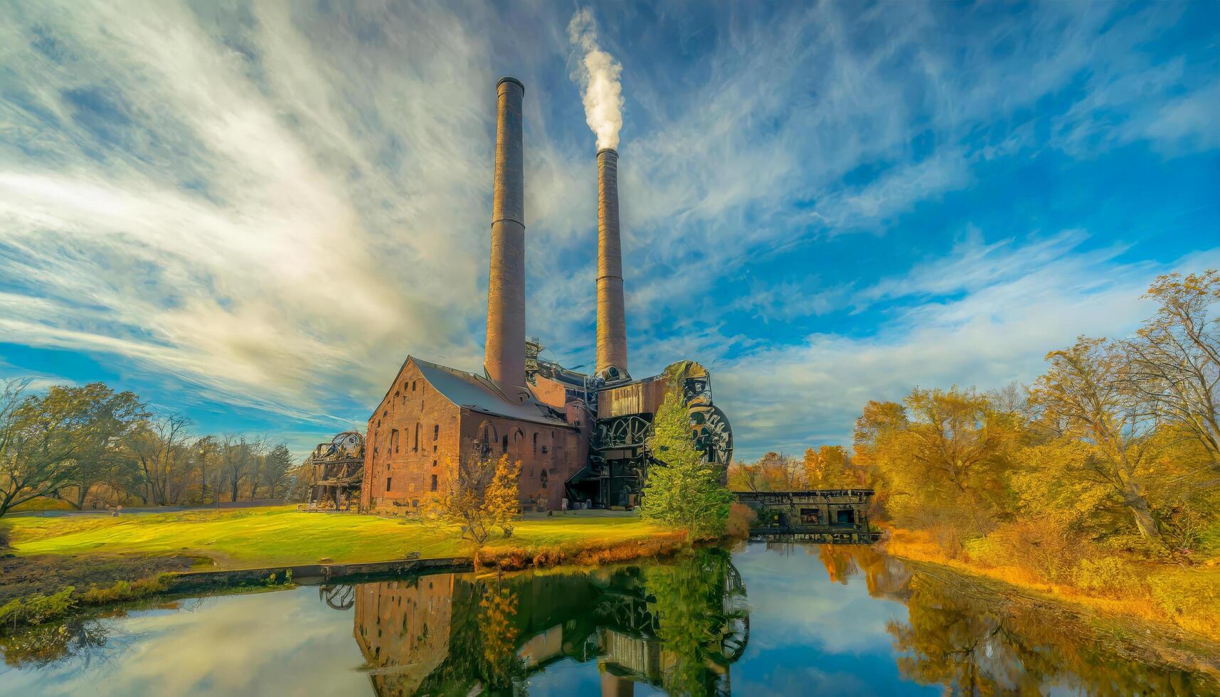 A vintage factory with large smokestacks and gears, symbolizing industrial work and the historical importance of labor movements. photo