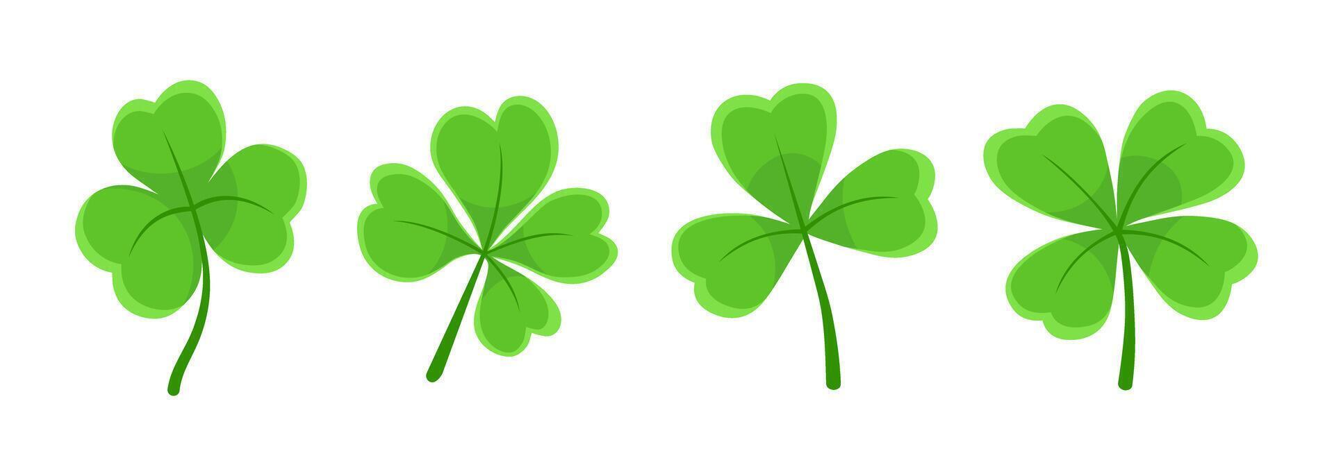 Lucky four, three clover shamrock leaf icon flat style illustration set vector
