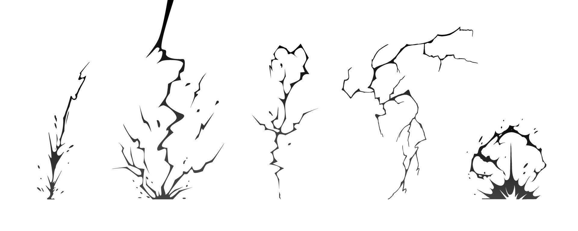 Lightning strike bolt silhouettes sequence black against white illustration. vector