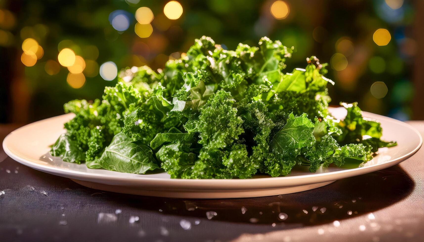 A close-up of fresh spinach and kale leaves on a white plate, illustrating the beauty of plant-based nutrition. photo