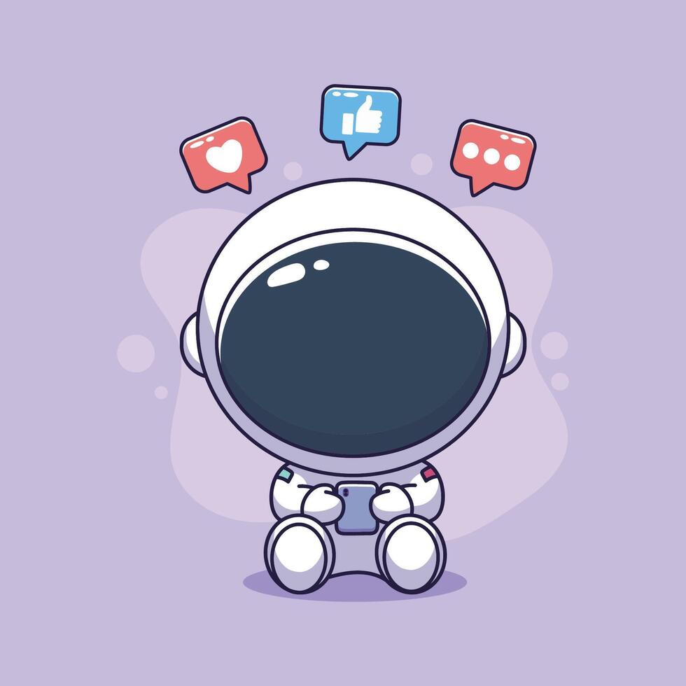 Cute astronout with smartphone and social media icons. illustration. vector