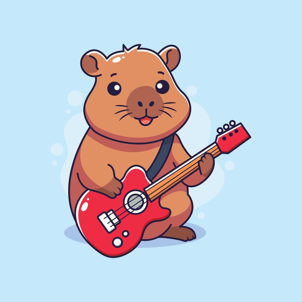 cute cartoon capybara playing electric guitar. illustration vector