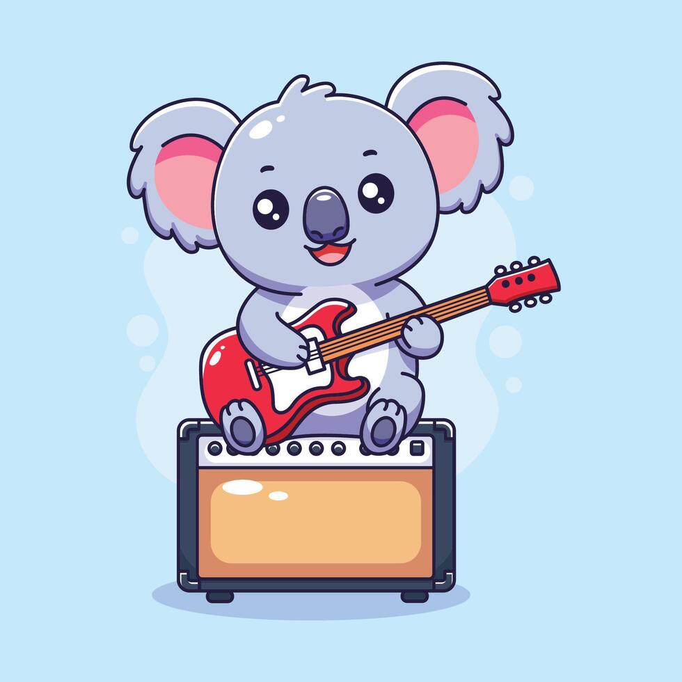 Cute Koala Playing Electric Guitar Cartoon Illustration vector
