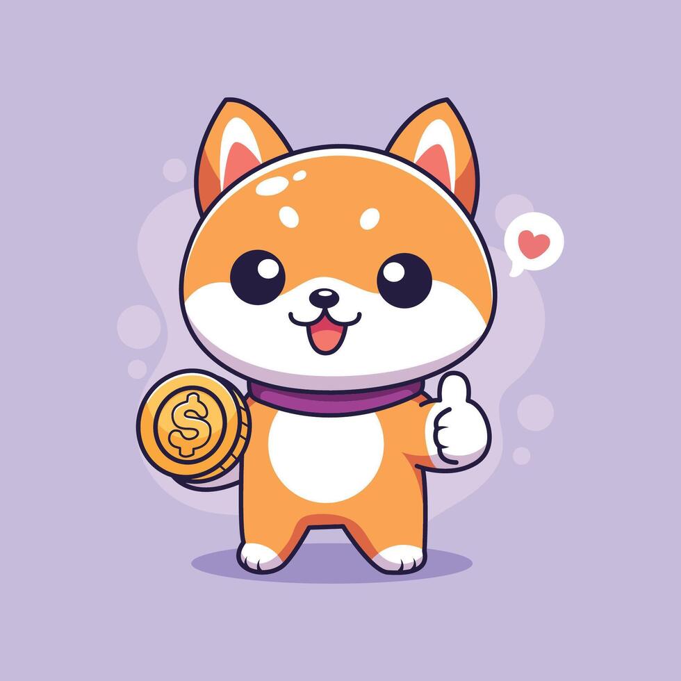 cute Shiba Inu Character Holding Gold Coin Illustration vector