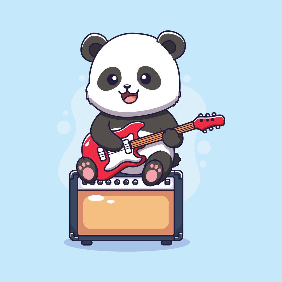 Cute Panda Playing Electric Guitar on Amplifier. ilustration vector
