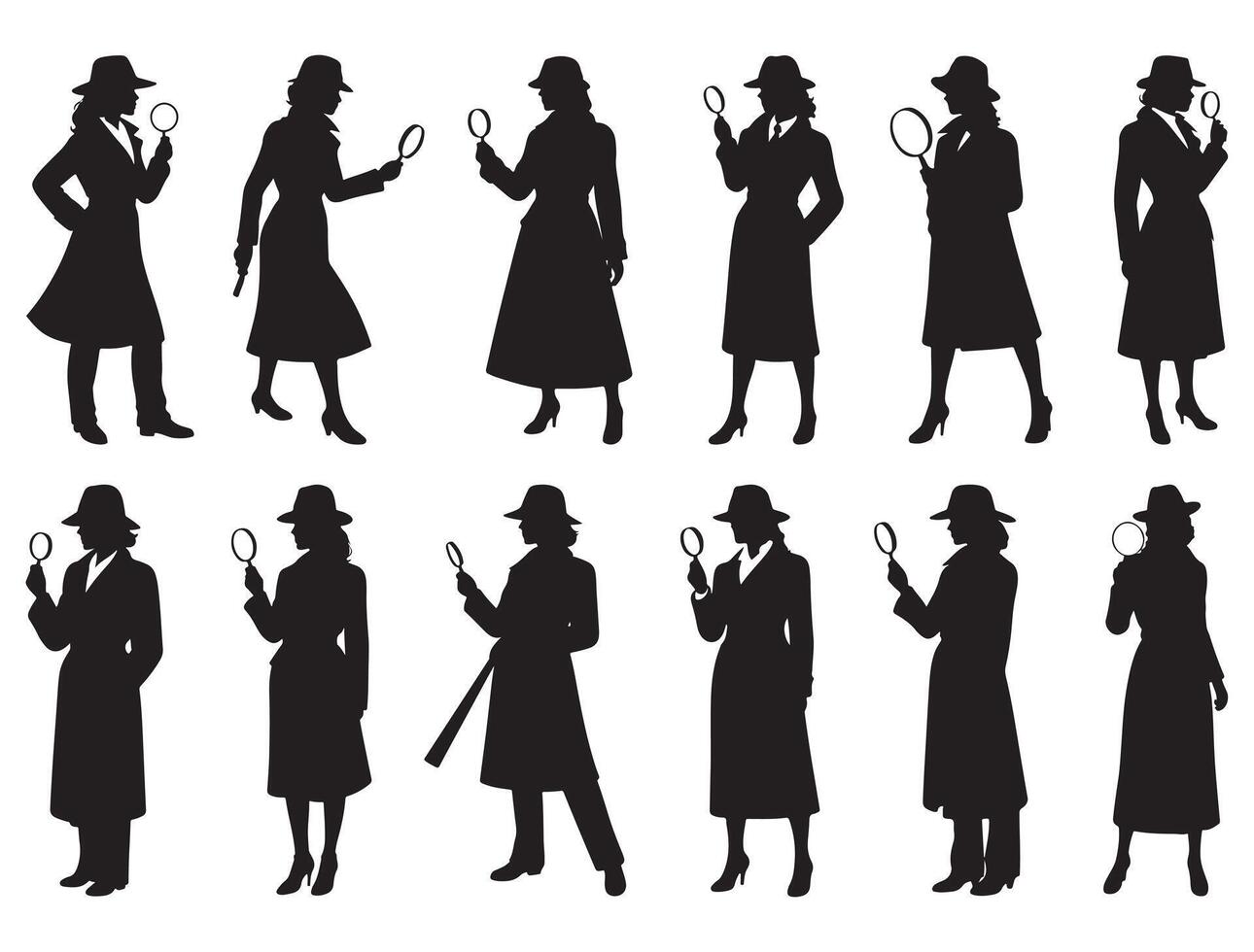 Female detective silhouette vector
