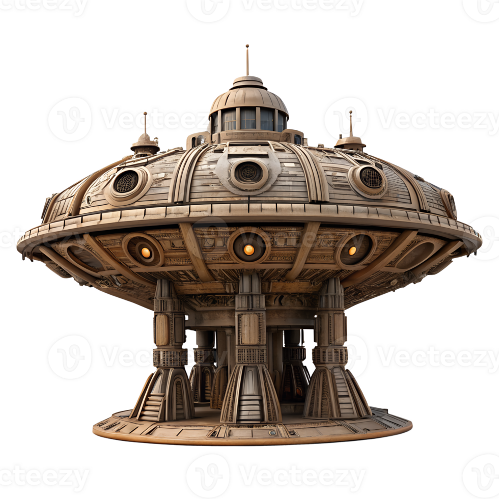 Steampunk Mechanical spaceship 3D Render png