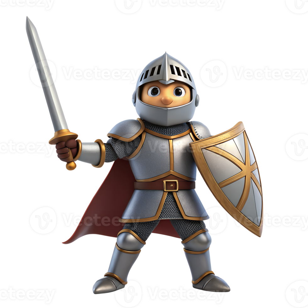 Steampunk Mechanical Knight with Sword 3D Render png