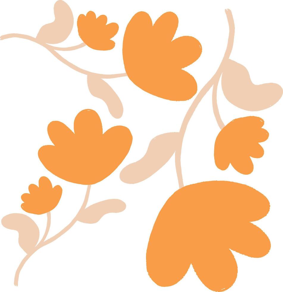 Orange floral illustration with curved branches and a flat aesthetic vector