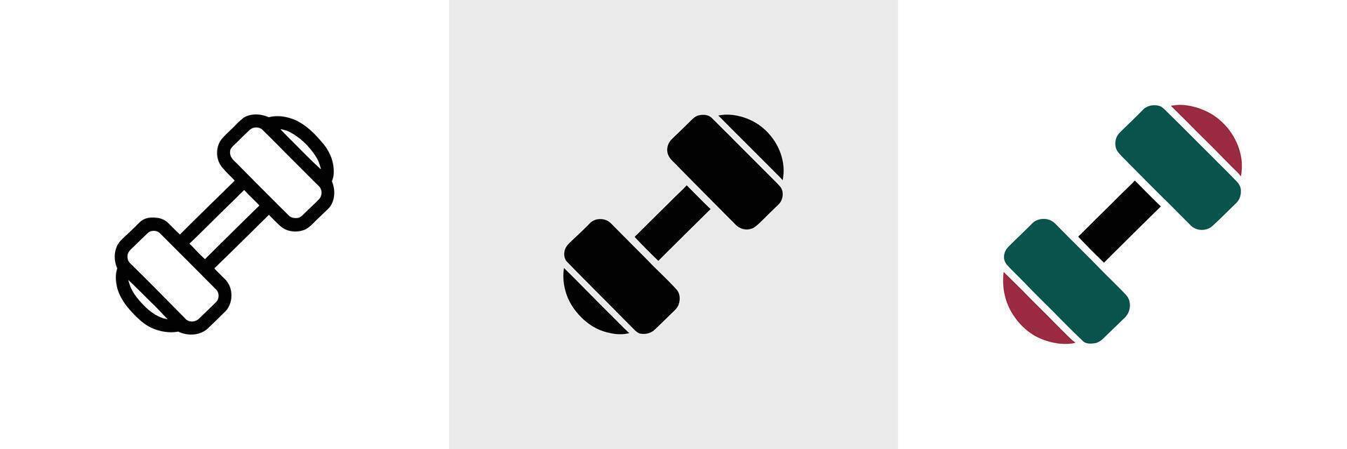 Dumbbell Icon in Outline, Glyph, and Colored Versions on White Background vector