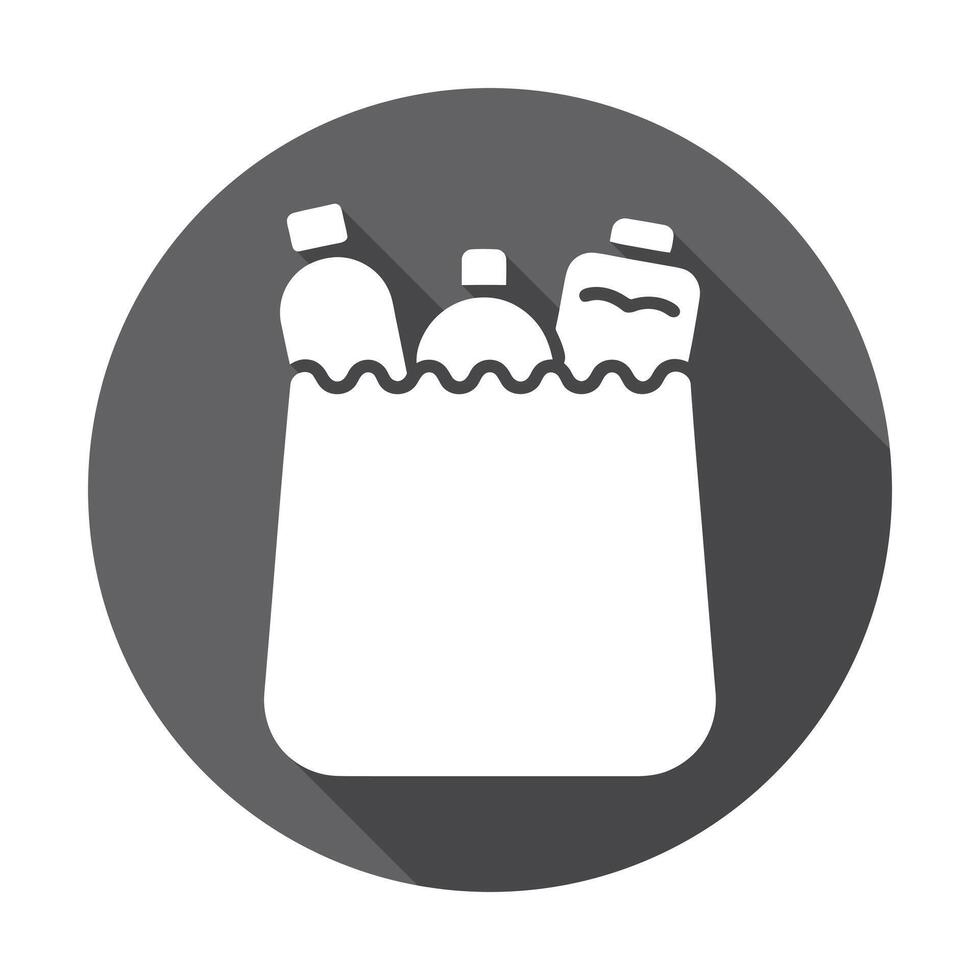 Groceries in White Bag Icon with Gray Shadow, Minimalist and Modern Design vector