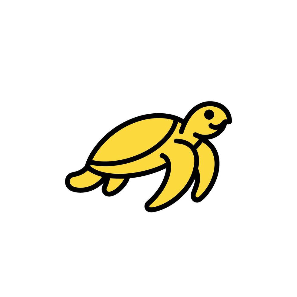 Cartoon Yellow Turtle With a Black Outline Against a White Background vector