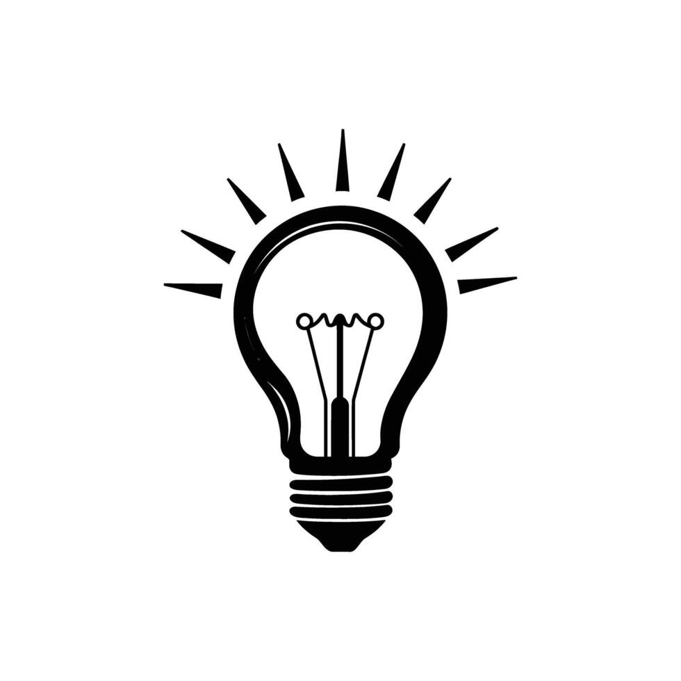 Idea Lightbulb Icon Symbol Design with Black Outline Rays on Transparent Background vector