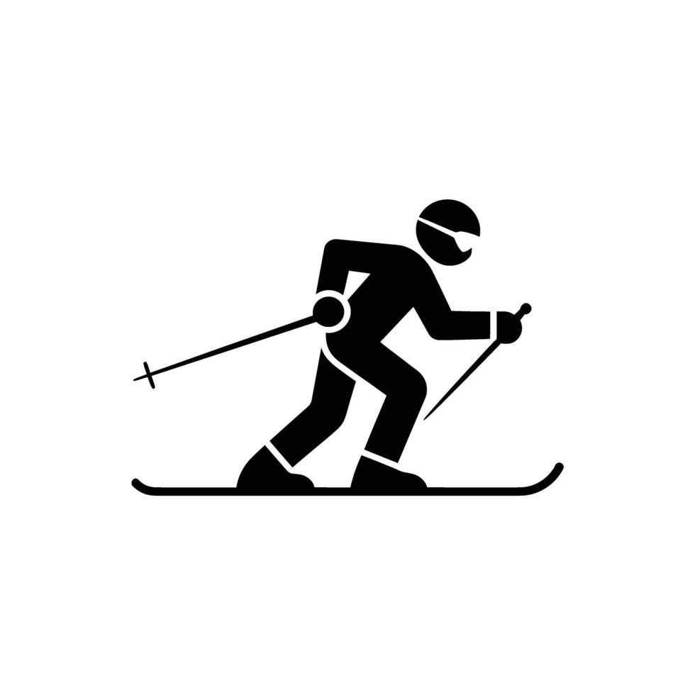 Skier Silhouette With Poles On Transparent Background In Motion Ready To Ski vector