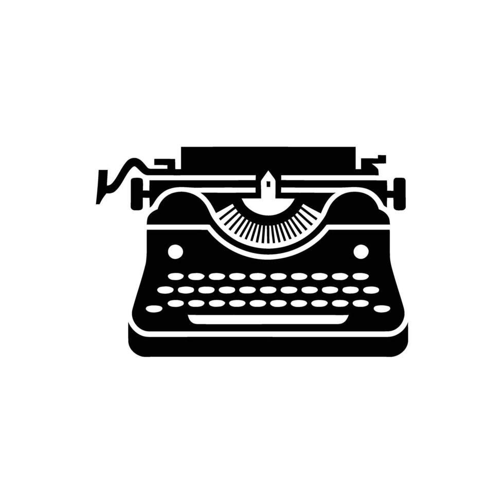 Black Old Typewriter Machine with Paper on Transparent Background Isolated vector
