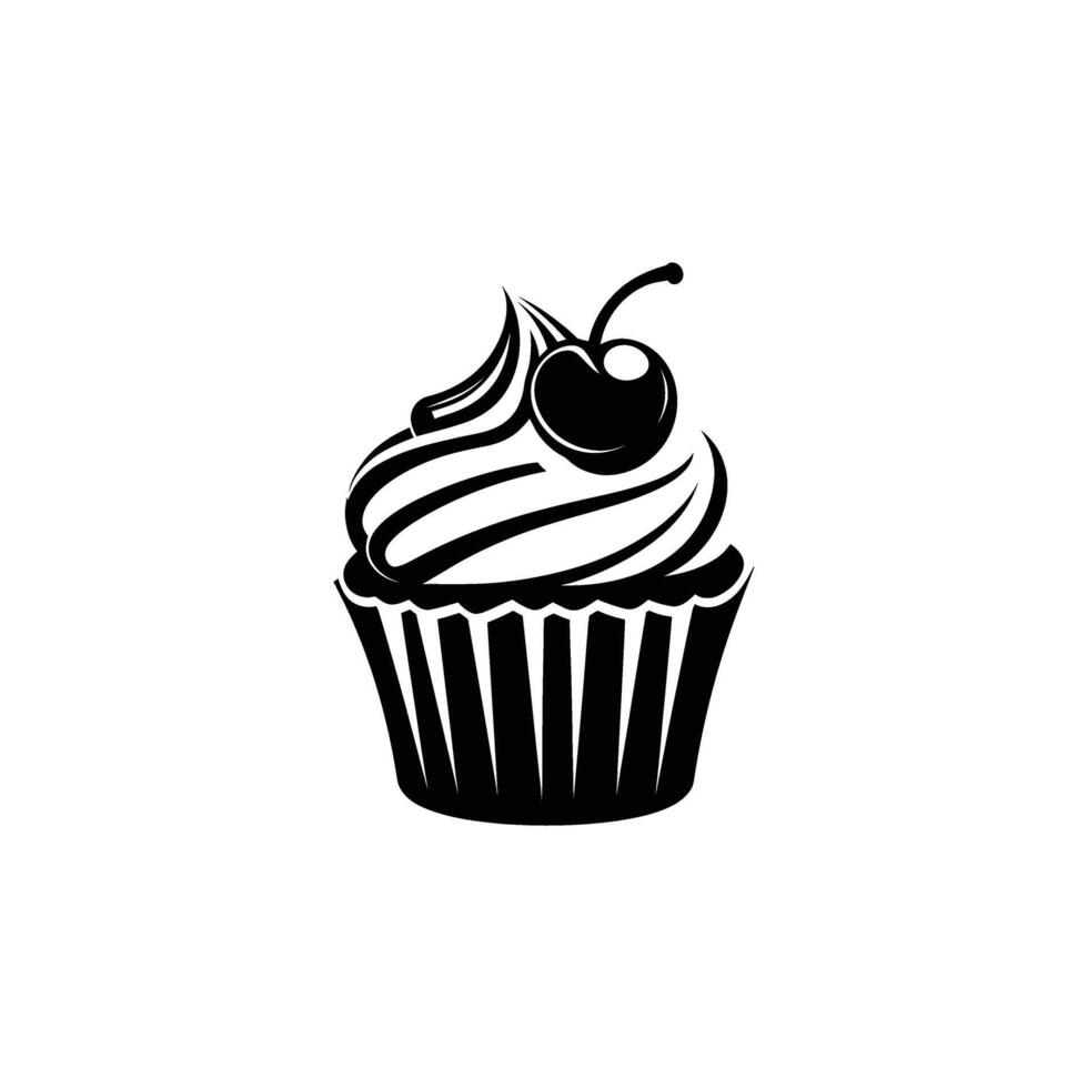 Cupcake with cherry topping icon on transparent background dessert logo art vector