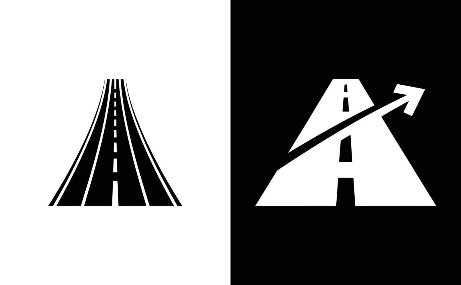 Asphalt Road with Dividing Lines on White, Arrow on Black, Modern vector