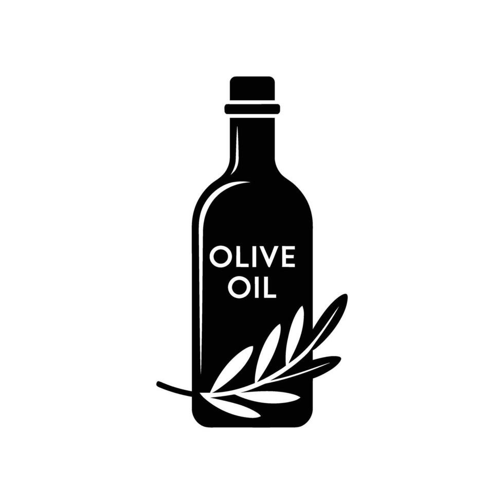 Black and White Olive Oil Bottle Illustration with Olive Branch for Health Benefits Design vector