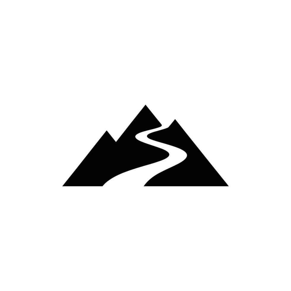 Minimalist Circle Mountain Landscape Illustration with River and Clouds Design vector